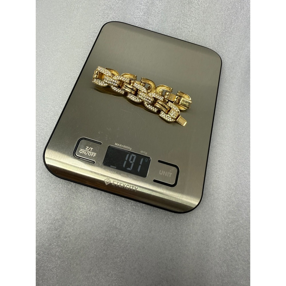 Vintage Dior‎ Gold Tone Chain Link Bracelet 191g Pave Crystal Statement 7” - Picture 4 of 9